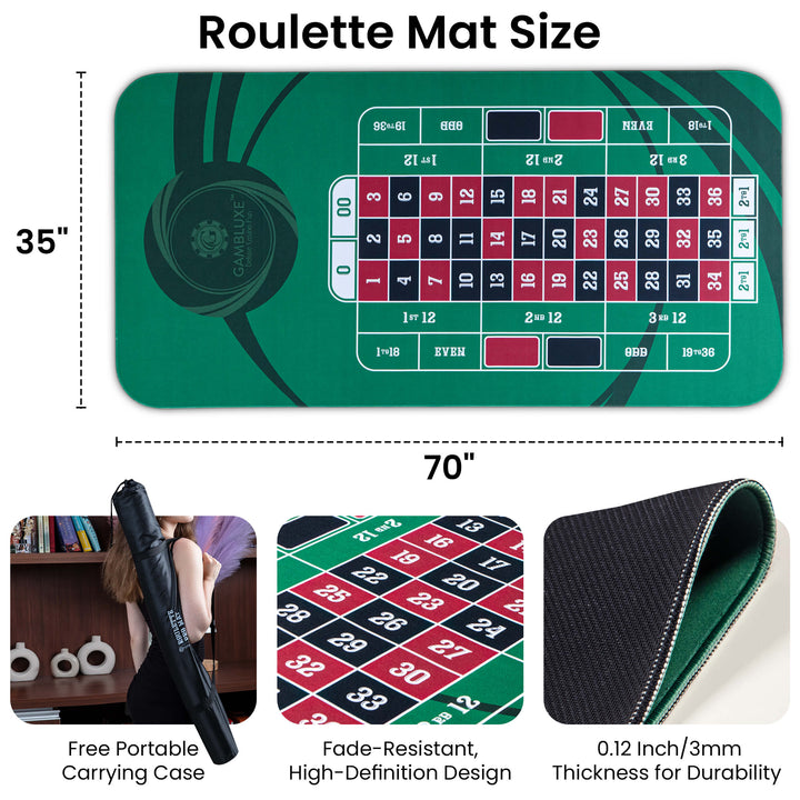 70" x 35" Green Professional Roulette Mat