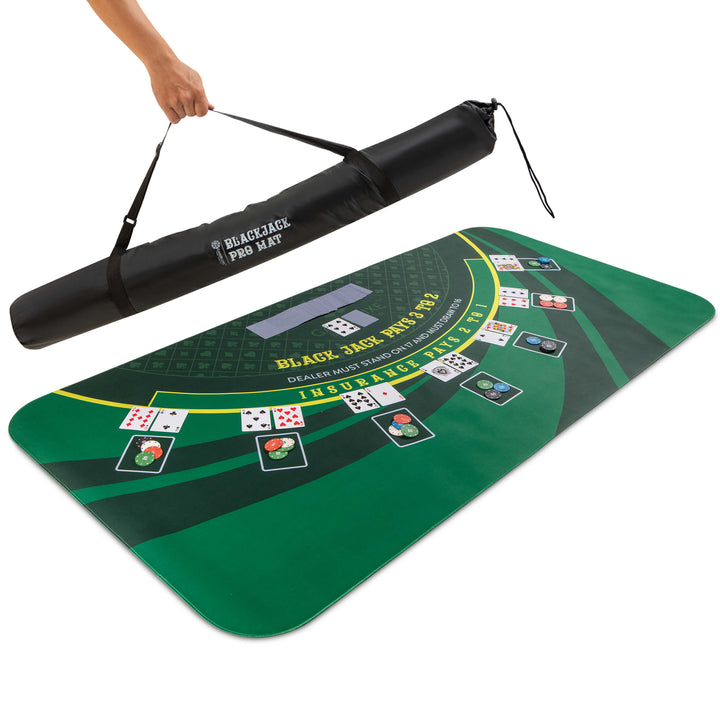 70" x 35" Green Professional Blackjack Mat