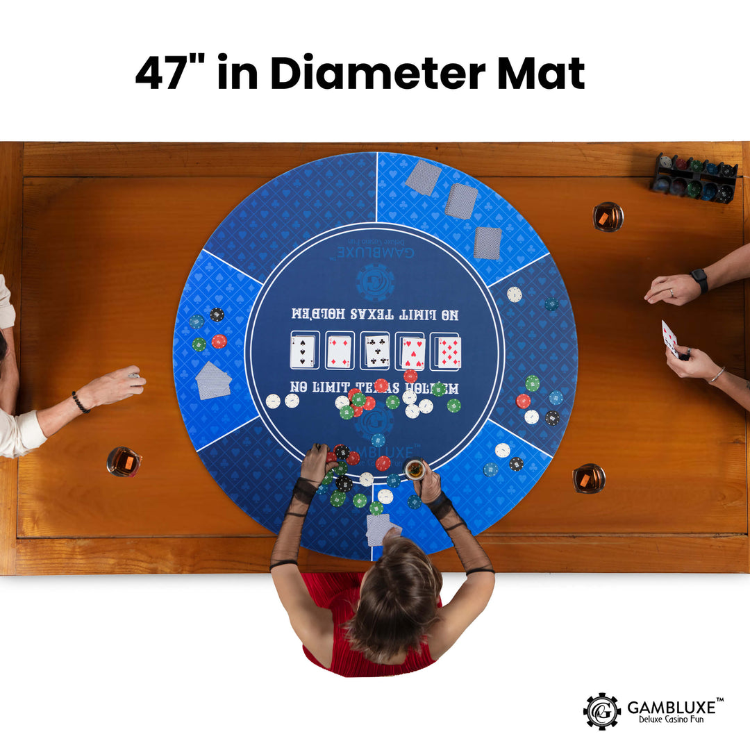 Blue 47" Professional Round Poker Mat